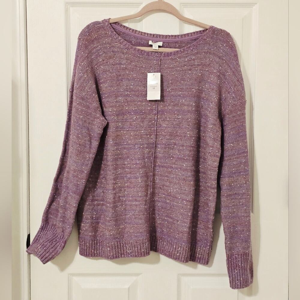 J. Jill Micro Tweed Seamed Sweater Lavender Purple Speckled Pullover Knit NWT M